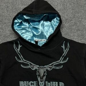 Cowgirl Hardware Hoodie Womens Medium Black Buck Wild Deer Skull Graphic